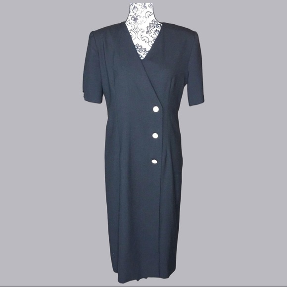 VINTAGE 60s Union Label dress sz M/L ILgwu black VTG faux wrap midi Henry Lee - Picture 1 of 11